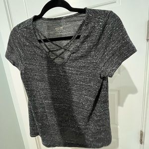 Heather gray top with criss cross